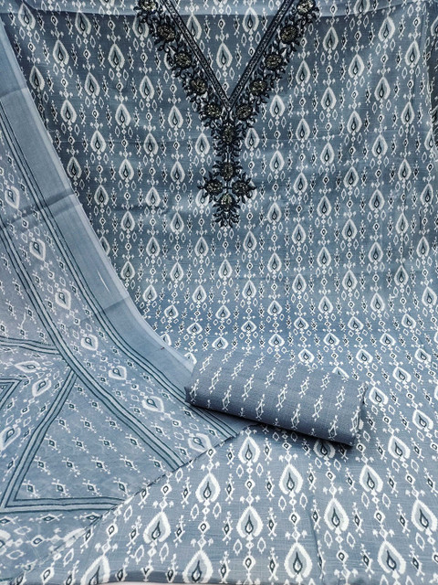 HERE&NOW Ethnic Motifs Printed Sequinned Unstitched Dress Material - Image 4