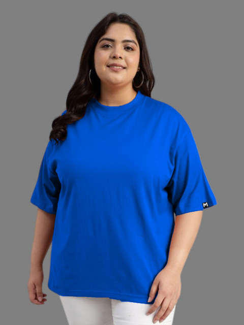 PockMAN Women Plus Size Bio Finish Solid Round Neck Cotton Oversized T-shirt