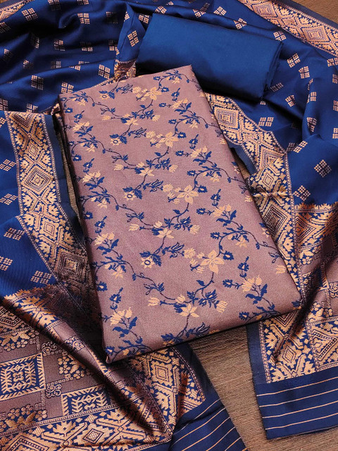 HERE&NOW Floral Woven Design Jacquard Silk Zari Unstitched Dress Material