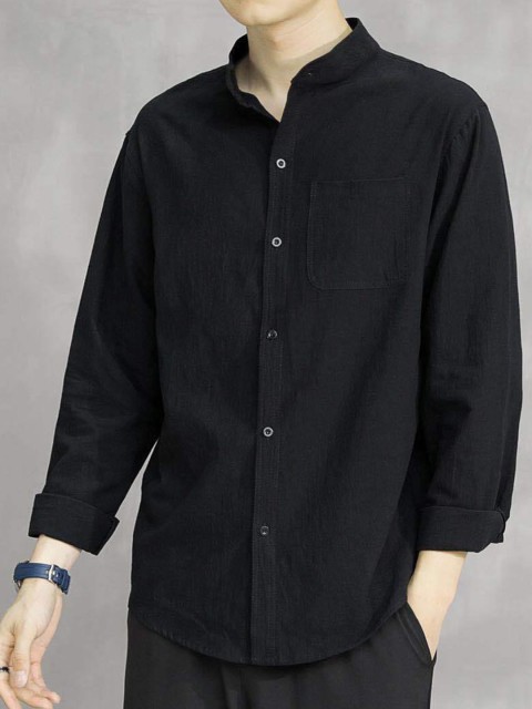 Mast & Harbour Men Relaxed Fit Solid Mandarin Collar Cotton Casual Shirt