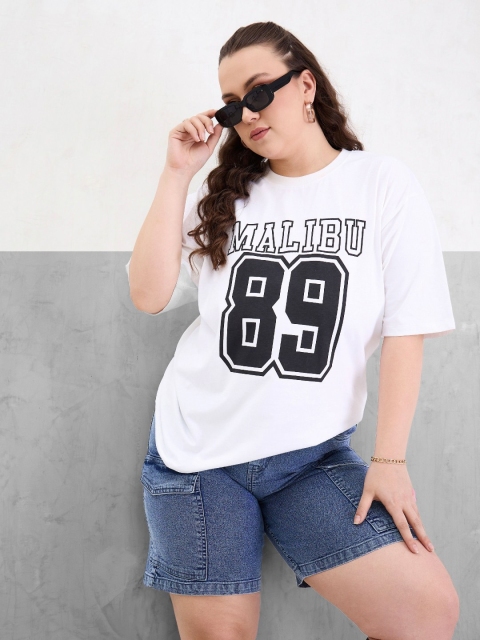 SASSAFRAS Curve Women Plus Size Typography Printed Round Neck Cotton Oversized T-shirt - Image 6