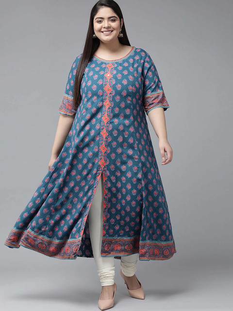 IKRASS Women Plus Size Floral Printed Anarkali Kurta