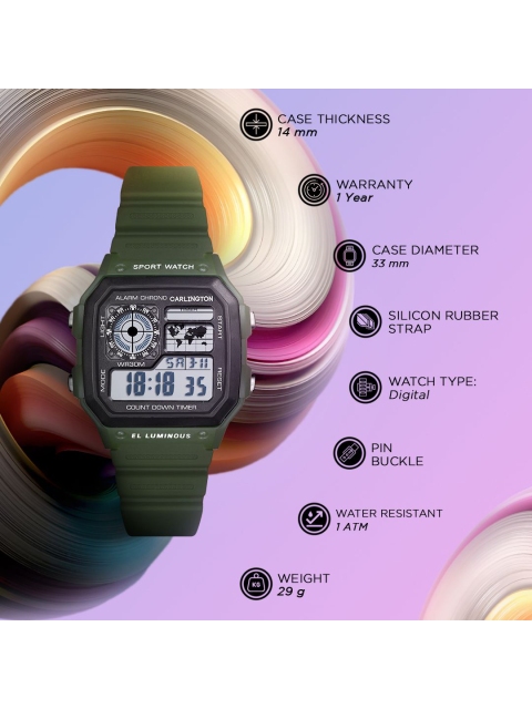 CARLINGTON Unisex Kids Dial & Straps Digital Multi Function Watch Junior 321 Green - Image 5