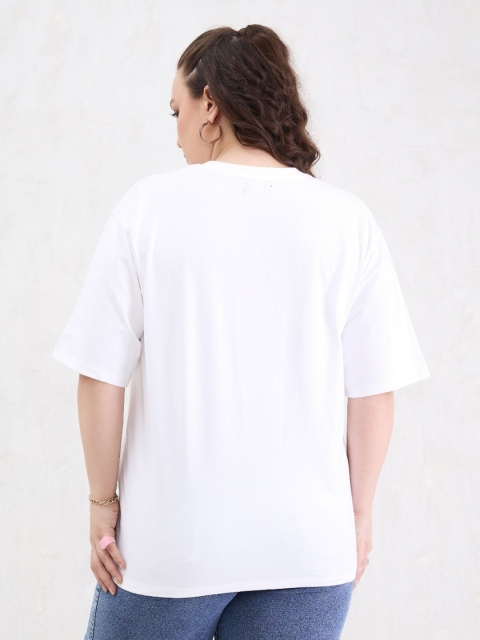 SASSAFRAS Curve Women Plus Size Typography Printed Round Neck Cotton Oversized T-shirt - Image 4