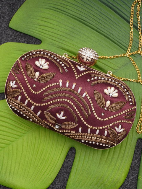 FOR THE BEAUTIFUL YOU Embellished Embroidered Box Clutch