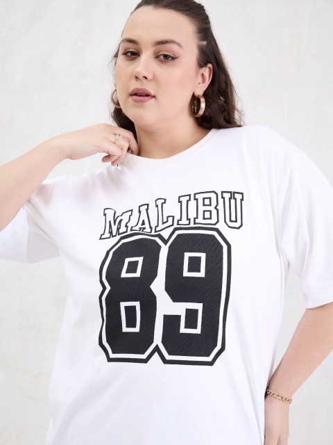 SASSAFRAS Curve Women Plus Size Typography Printed Round Neck Cotton Oversized T-shirt - Image 2