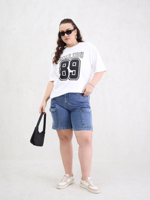 SASSAFRAS Curve Women Plus Size Typography Printed Round Neck Cotton Oversized T-shirt - Image 5