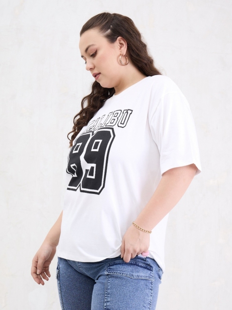 SASSAFRAS Curve Women Plus Size Typography Printed Round Neck Cotton Oversized T-shirt - Image 3