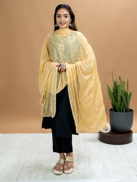 HELLA FASHIONS Floral Embroidered Sequinned Dupatta