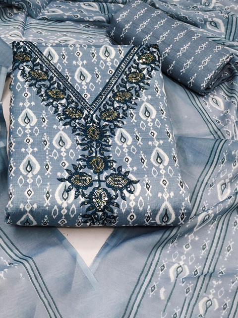 HERE&NOW Ethnic Motifs Printed Sequinned Unstitched Dress Material - Image 2