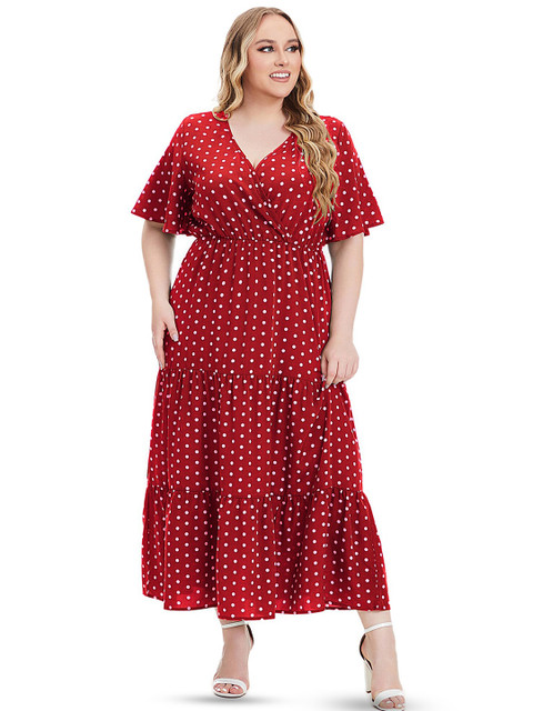 LULU & SKY Polka Dot Print Flared Sleeve Maxi Dress (Plus Size)