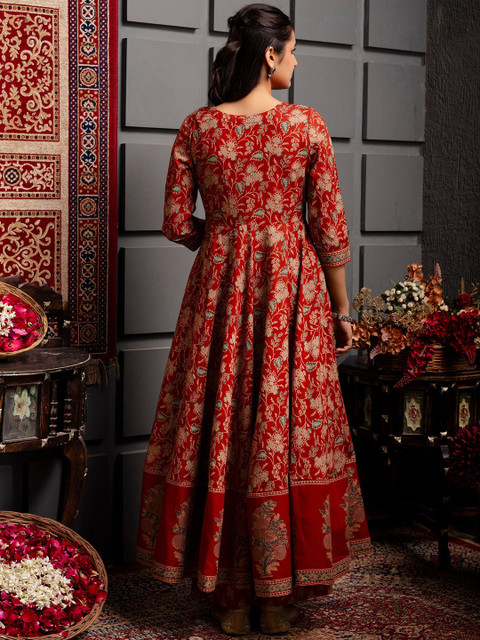 KIMAYRA Women Ethnic Motifs Printed Cotton Anarkali Kurta with Trousers & Dupatta - Image 4