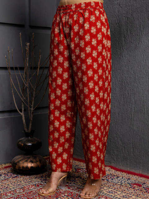 KIMAYRA Women Ethnic Motifs Printed Cotton Anarkali Kurta with Trousers & Dupatta - Image 7