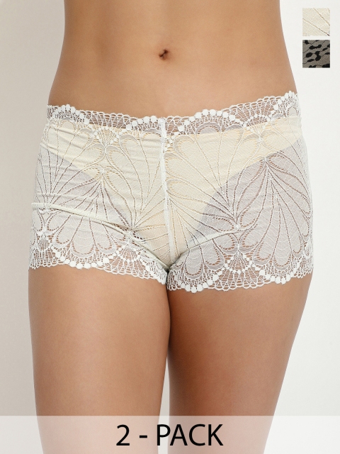 LULU & SKY Pack Of 2 Self Design Lace Boy Short Briefs