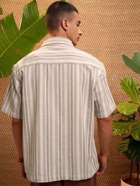 HIGHLANDER Striped Dobby Cuban Collar Oversized Casual Shirt - Image 5