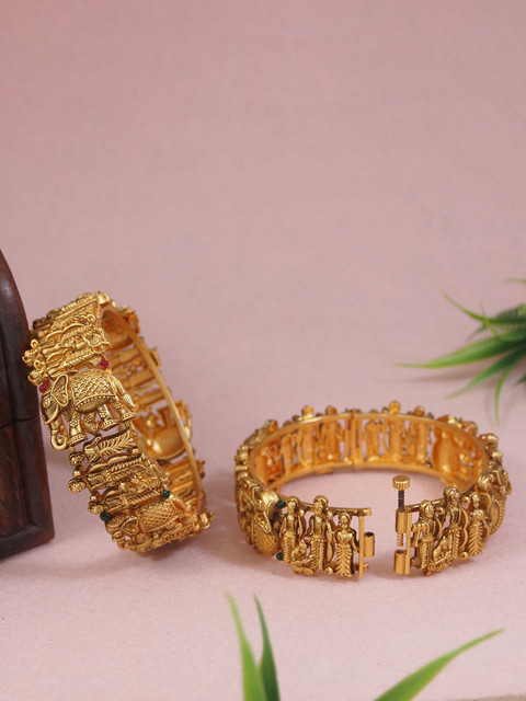 SGA FASHION Set Of 2 Gold-Plated AD Studded Temple Bangles