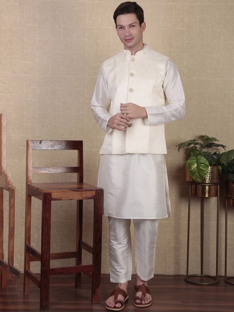 Koshin Woven Design Mandarin Collar Nehru Jacket