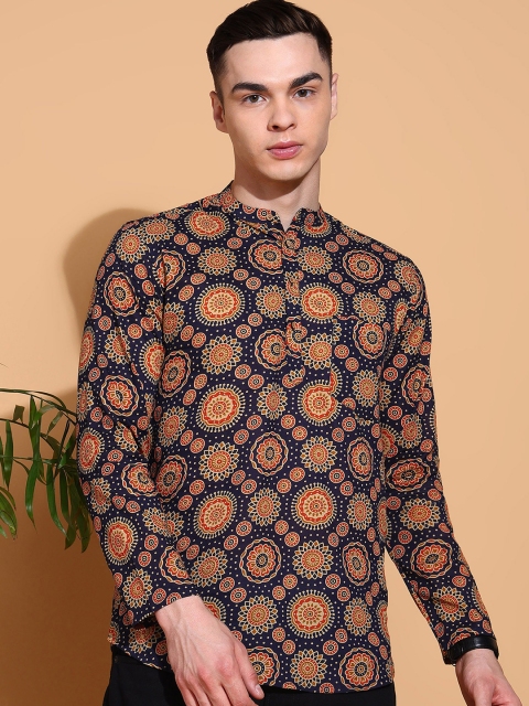 FUBAR Men Geometric Printed Daily Cotton Straight Kurta