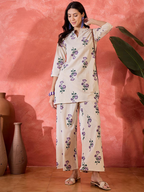 Sangria Floral Printed Pure Cotton Tunic & Palazzo Co-Ord Set - Image 7