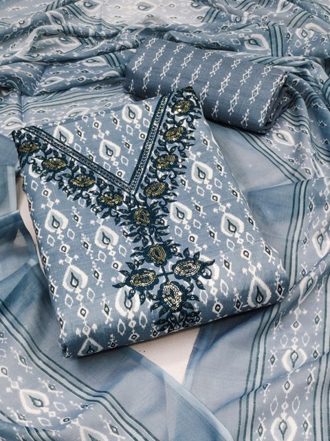 Panzora Ethnic Motifs Printed Sequinned Unstitched Dress Material