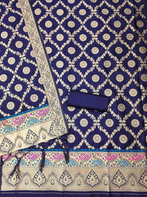 LeeliPeeri Designer Ethnic Motifs Woven Design Banarasi Silk Unstitched Dress Material - Image 3