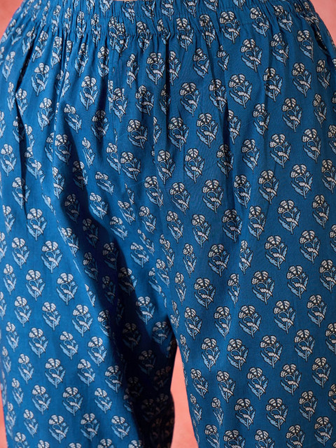 Sangria Women Floral Printed Pure Cotton A-Line Kurta With Trouser & Dupatta - Image 3