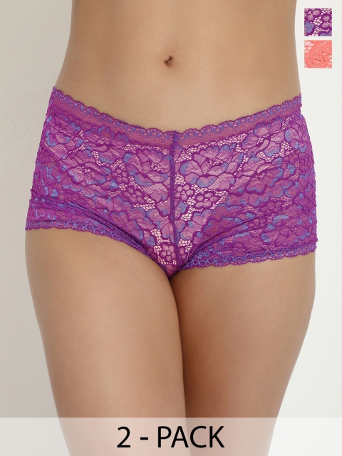 LULU & SKY Pack Of 2 Self Design Lace Boy Short Briefs