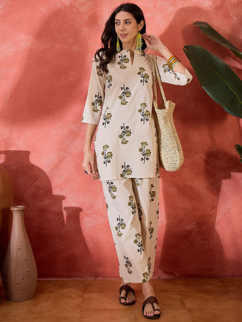 Sangria Printed Pure Cotton Tunic & Trousers Co-Ords