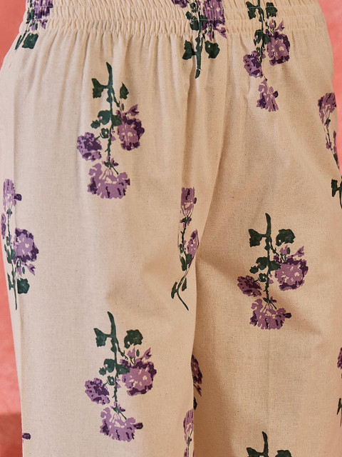 Sangria Floral Printed Pure Cotton Tunic & Palazzo Co-Ord Set - Image 3