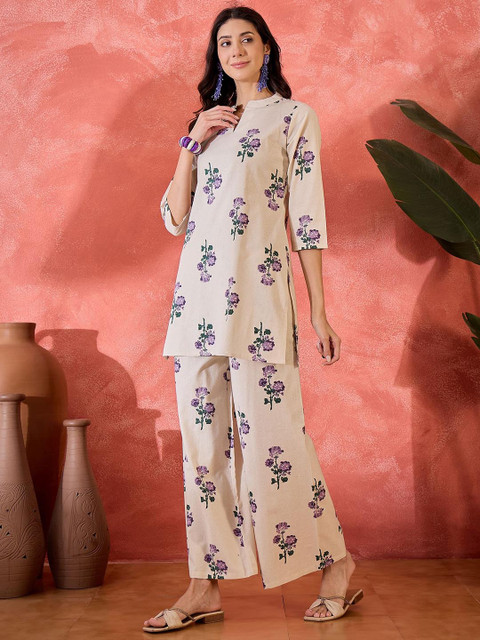 Sangria Floral Printed Pure Cotton Tunic & Palazzo Co-Ord Set - Image 5