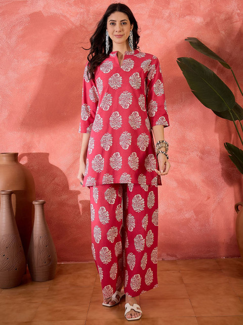 Sangria Printed Pure Cotton Tunic & Trousers Co-Ords