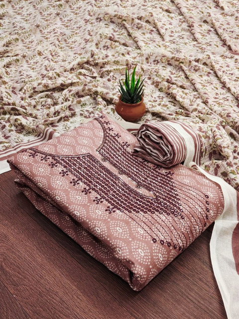 Panzora Floral Printed Sequinned Cotton Unstitched Dress Material