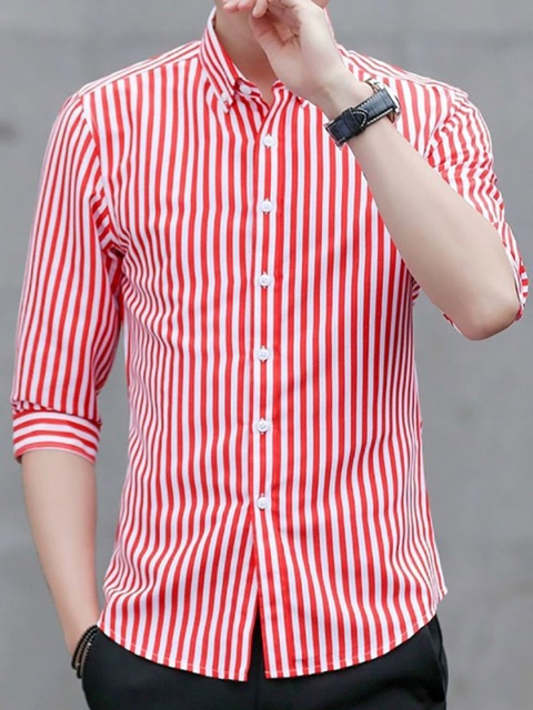 StyleCast x Revolte Men Cutaway Collar Bengal Striped Cotton Casual Shirt