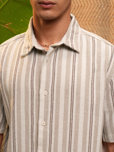 HIGHLANDER Striped Dobby Cuban Collar Oversized Casual Shirt - Image 2