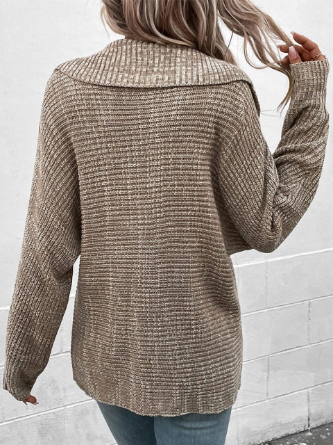 StyleCast Khaki Cable Knitted Shawl Collar Cardigan - Image 4