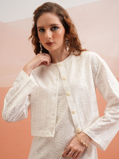 Tokyo Talkies Women Self Design Shirt Style Regular Top