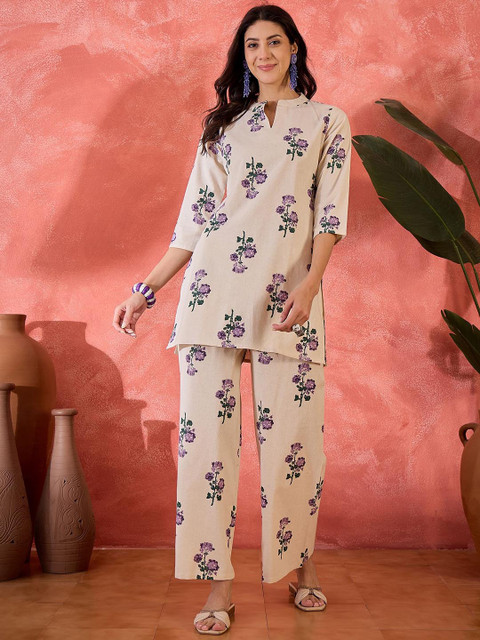 Sangria Floral Printed Pure Cotton Tunic & Palazzo Co-Ord Set - Image 4