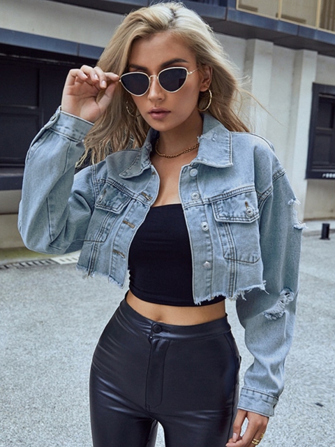 StyleCast Blue Cotton Crop Denim Jacket