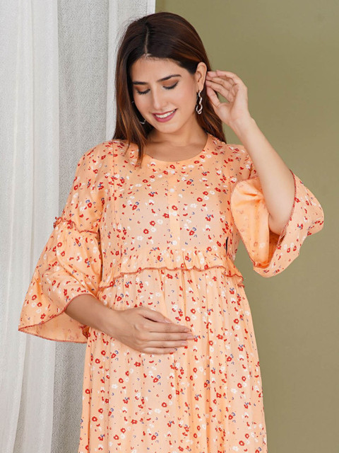 MomsBae Floral Bell Sleeves Maternity Dress