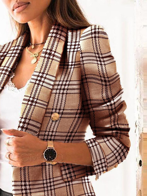 StyleCast Yellow Checked Shawl Collar Longline Open Front Blazer - Image 2