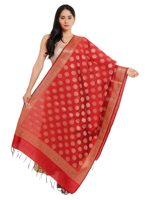 Way2Like Floral Woven Design Zari Banarasi Silk Dupatta