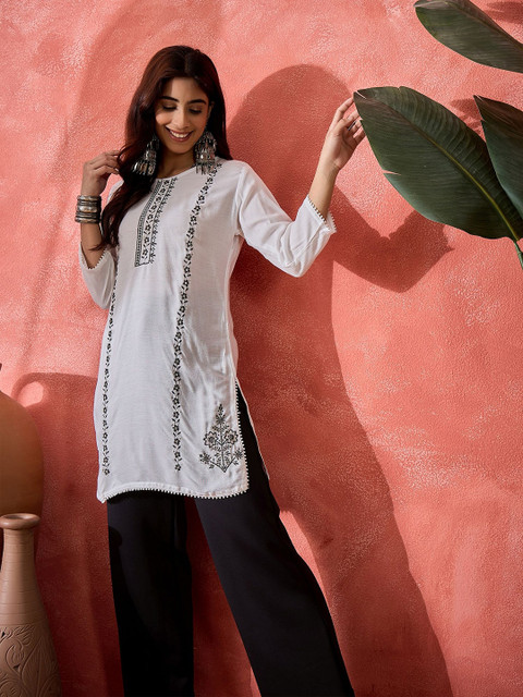 Sangria Floral Embroidered Longline Kurti