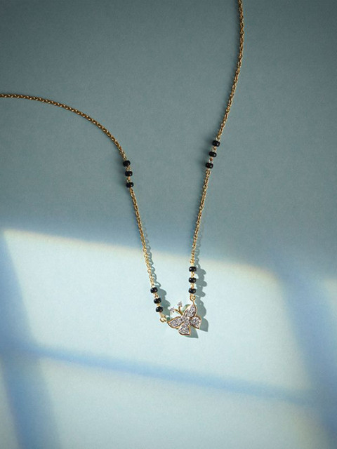 BELWICK Gold-Plated American Diamond Studded & Beaded Mangalsutra