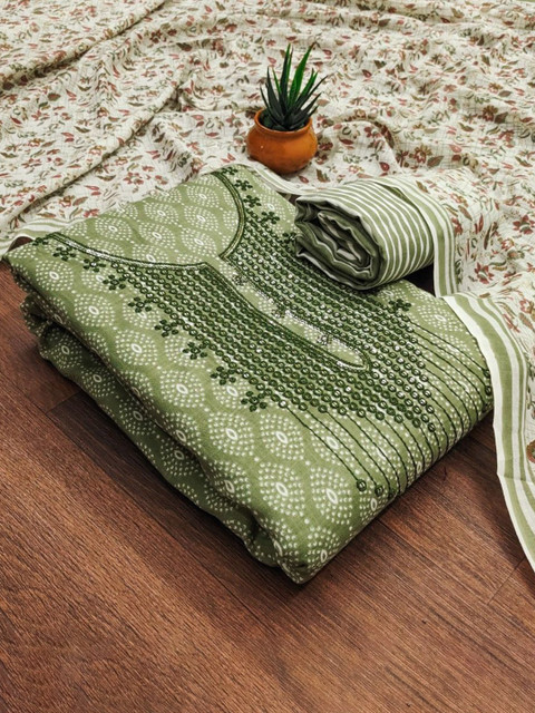 Panzora Floral Printed Sequinned Unstitched Dress Material