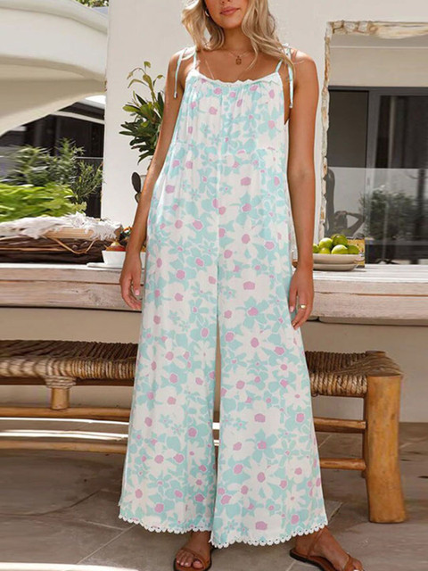StyleCast Women Shoulder Straps Sleeveless Printed Basic Jumpsuit