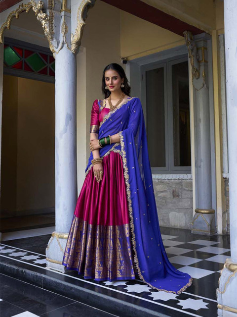 LOOKNBOOK ART Ethnic Woven Design Ready to Wear Lehenga & Unstitched Blouse With Dupatta