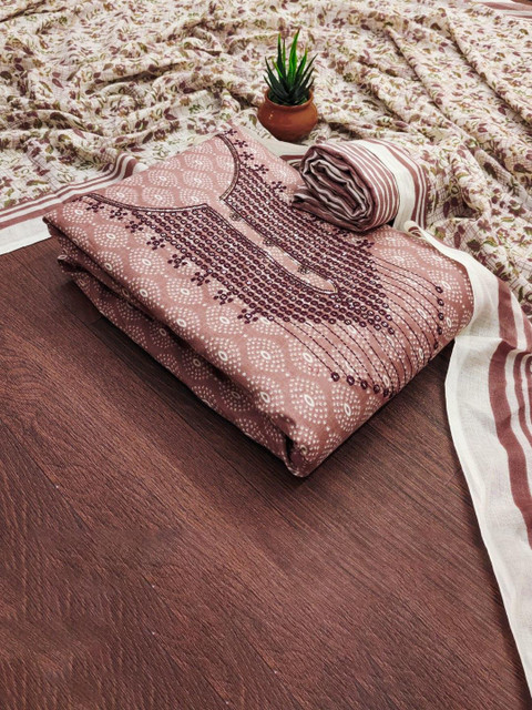 KALINI Floral Printed Thread Work Cotton Unstitched Dress Material