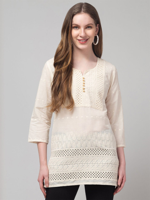 CROWN KING Women Ethnic Motifs Embroidered Chikankari Pure Cotton Chikankari Kurti