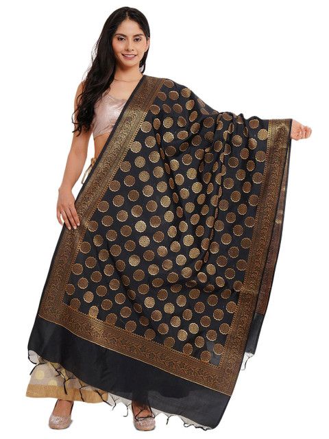 Way2Like Floral Woven Design Zari Banarasi Silk Dupatta