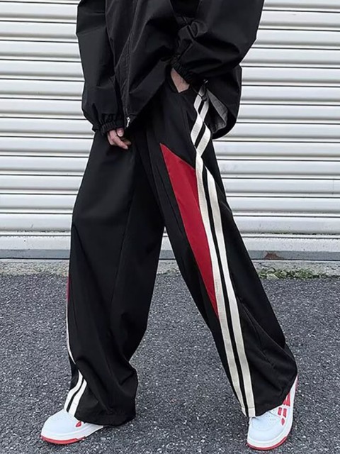 StyleCast x Revolte Men Colourblocked Loose Fit Side Stripes Trousers